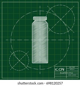 Vector blueprint bottle with juice template on engineer and architect background  