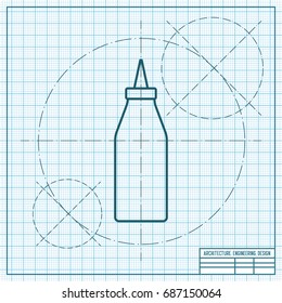 Vector blueprint bottle with ketchup icon on engineer and architect background 
