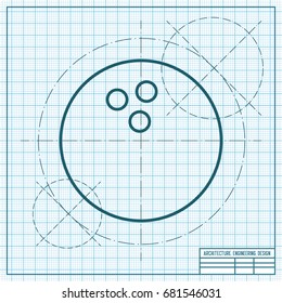 Vector blueprint bowling ball icon on engineer and architect background 