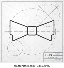 Vector blueprint of bow-tie icon on engineer or architect background 