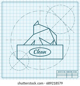 Vector blueprint box with napkin on engineer and architect background 