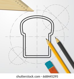 Vector blueprint bread icon on engineer and architect background 