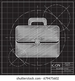Vector blueprint briefcase icon on engineer and architect background. Business collection 