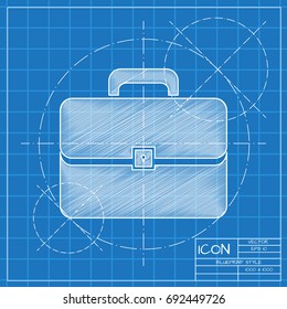 Vector blueprint briefcase icon on engineer and architect background. Business collection