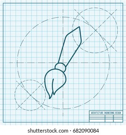 Vector blueprint brush icon on engineer and architect background