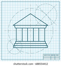 Vector blueprint building icon on engineer and architect background. Business collection 