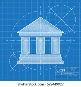 Vector blueprint building icon on engineer and architect background. Business collection