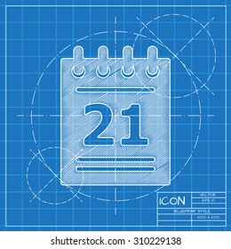 Vector blueprint calendar icon . Engineer and architect background. 