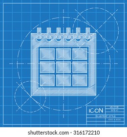 Vector blueprint calendar icon on engineer or architect background.  