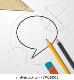 Vector blueprint callout icon on engineer and architect background 
