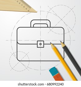 Vector blueprint case icon on engineer and architect background. Business collection 
