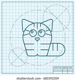 Vector blueprint cat icon on engineer and architect background 