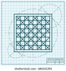 Vector blueprint checkers board icon on engineer and architect background 