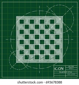 Vector blueprint checkers board icon on engineer and architect background  