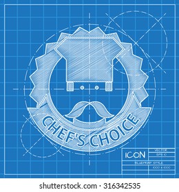Vector blueprint chef cook chois emblem icon on engineer or architect background.  