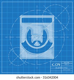Vector blueprint chef cook powder icon on engineer or architect background.  