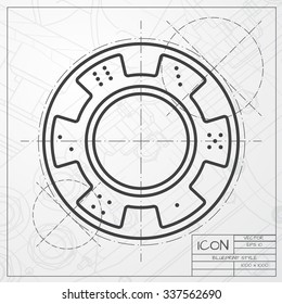 Vector blueprint of chip icon on engineer or architect background 