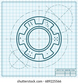 Vector blueprint chip icon on engineer and architect background 