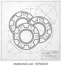 Vector blueprint of chips icon on engineer or architect background 