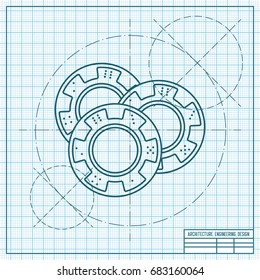 Vector blueprint chips icon on engineer and architect background 