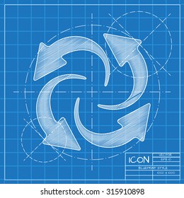 Vector blueprint circle round arrows for business, diagram on engineer or architect background.  