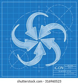 Vector blueprint circle round arrows for business, diagram on engineer or architect background.  