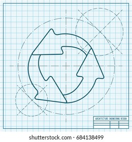 Vector blueprint circle round arrows for business, diagram on engineer and architect background 