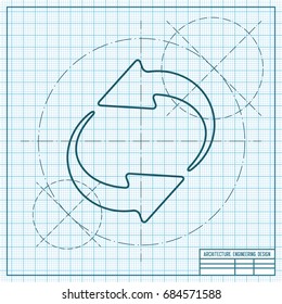 Vector blueprint circle round arrows for business, diagram on engineer and architect background 