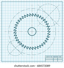 Vector blueprint circular saw icon on engineer and architect background 