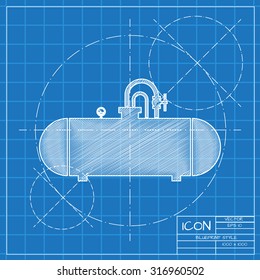 Vector blueprint cistern icon on engineer or architect background.  