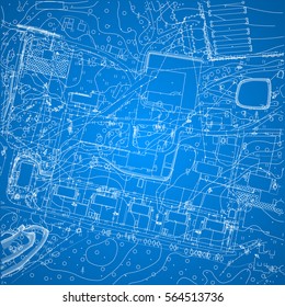 Vector Blueprint With City Plan And Topography