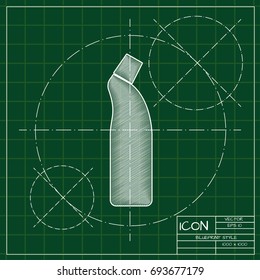 Vector blueprint cleaner bottle for bathroom, kitchen, toilet on engineer and architect background  