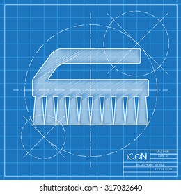 Vector blueprint cleaning brush icon on engineer or architect background.  