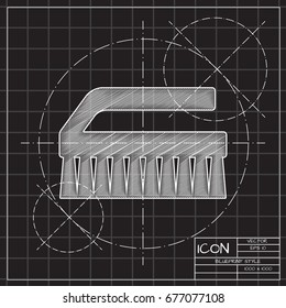 Vector blueprint cleaning brush icon on engineer and architect background 
