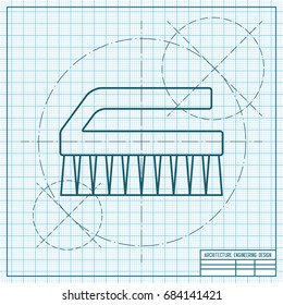 Vector blueprint cleaning brush icon on engineer and architect background 