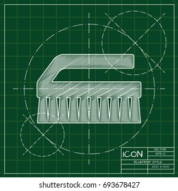Vector blueprint cleaning brush icon on engineer and architect background  