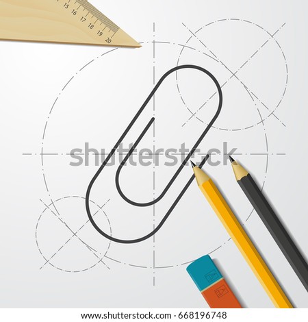 Vector blueprint clip icon on engineer and architect background
