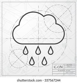 Vector blueprint of cloud rain icon on engineer or architect background 