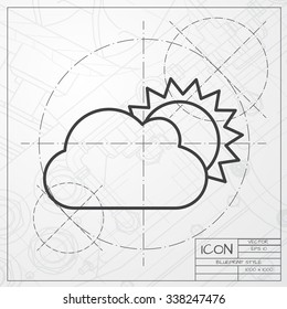 Vector blueprint of cloudiness icon on engineer or architect background 