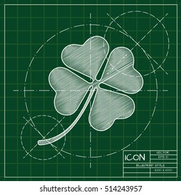 Vector blueprint clover icon . Engineer and architect background. 