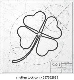 Vector blueprint of clover icon on engineer or architect background 