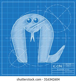 Vector blueprint cobra icon on engineer or architect background.  