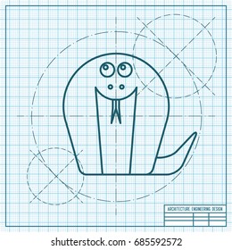 Vector blueprint cobra icon on engineer and architect background 