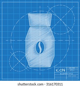 Vector blueprint coffee bottle template on engineer or architect background.  