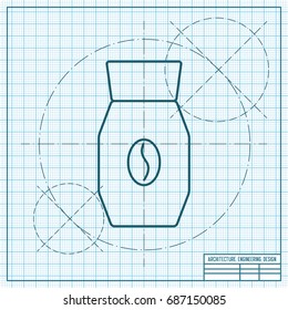 Vector blueprint coffee bottle template on engineer and architect background 