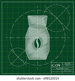 Vector blueprint coffee bottle template on engineer and architect background  