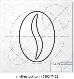 Vector blueprint of coffee icon on engineer or architect background 