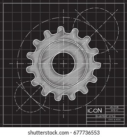 Vector blueprint cogwheel icon on engineer and architect background 