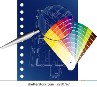 vector blueprint with color palette