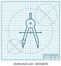 Vector Blueprint Compasses Icon On Engineer And Architect Background 